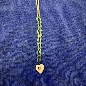 Vintage blue bead heart shell necklace.